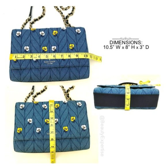 Kate Spade Emelyn Briar Lane Quilted Blue Denim 3D Flowers Shoulder Purs… - Picture 11 of 12